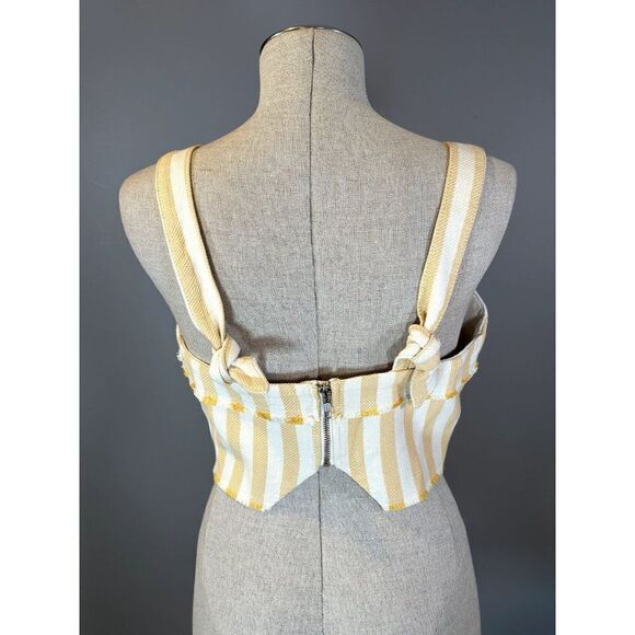 Topshop Raw Edge Striped Crop Top in Yellow/White Size 6 - Picture 3 of 4